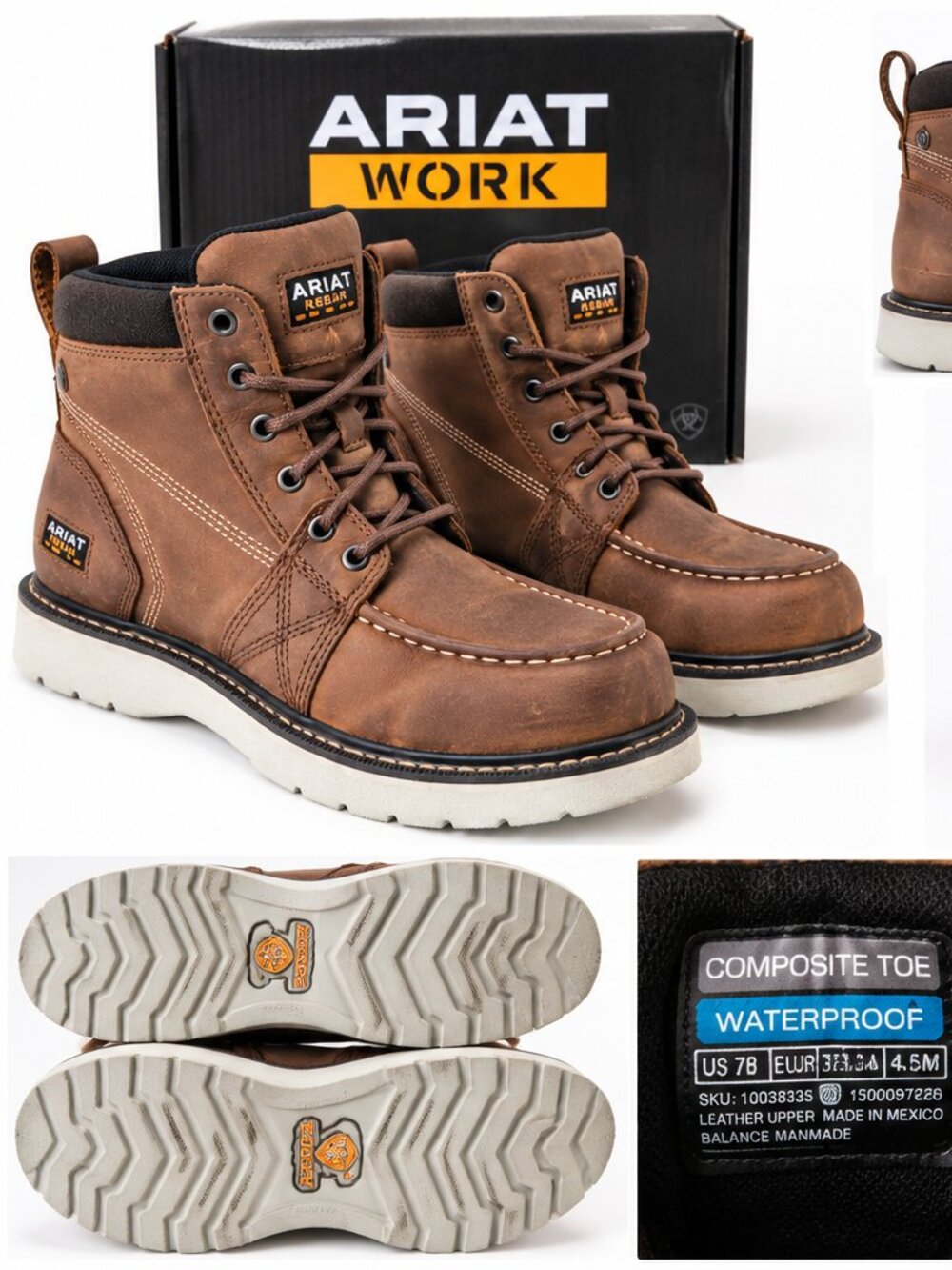 Ariat Rebar Wedge Moc Toe H2O Women's Work Boots Size 7 B - Aged Honey Brown